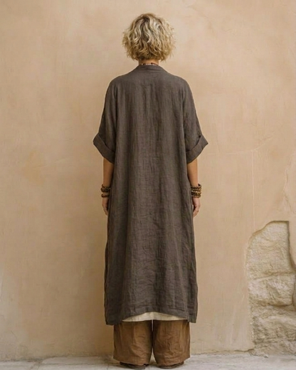 Giulia: Three-Piece Bohemian Nomad Set in Dark Gray and Brown with Tribal Pattern