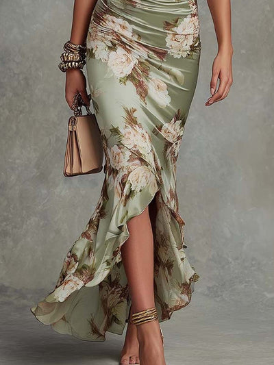 Liora | Floral Ruched Satin Dress