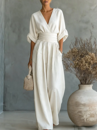 Chic V-Neck, High-Waisted Jumpsuit – Size S1