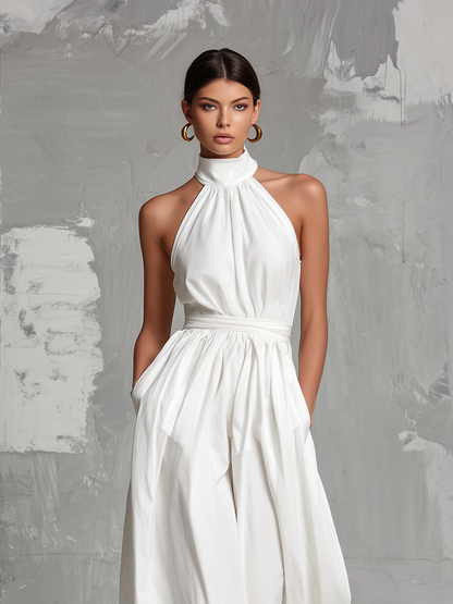 Zoltán Elegant White Woven Sleeveless Halter-Neck Jumpsuit, Size S1