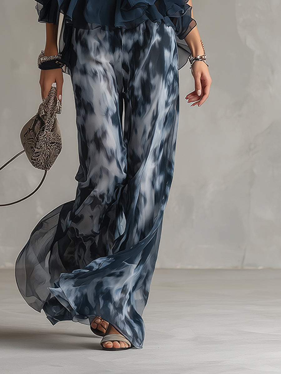 Ludovica | Navy Halter Top & Printed Wide-Leg Set — Sleek, Effortless Style