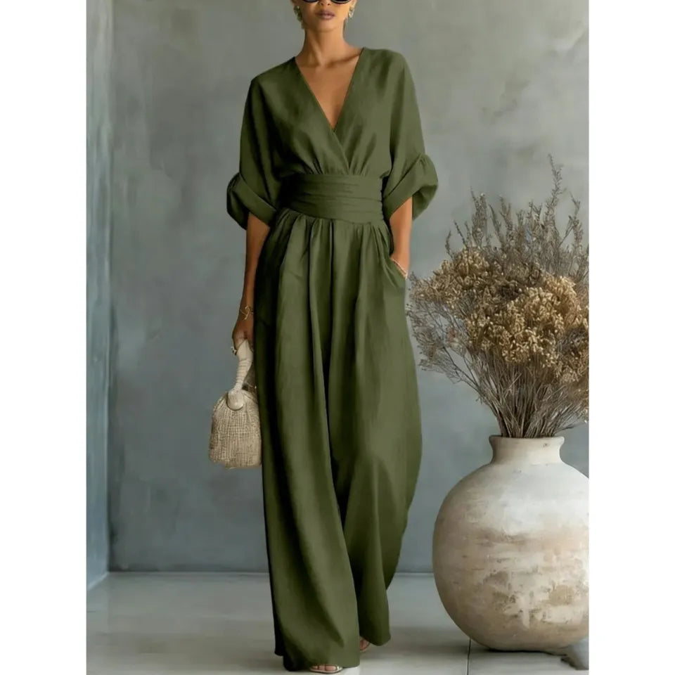 Elowen | Elegant Draped Wide-Leg Jumpsuit for a Sleek, Sophisticated Look