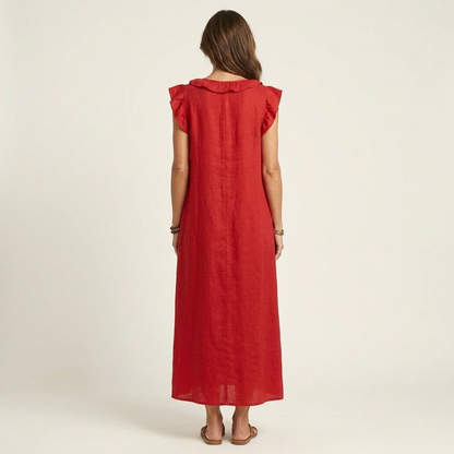 Josette | Ruffle V-Neck Linen Maxi Dress