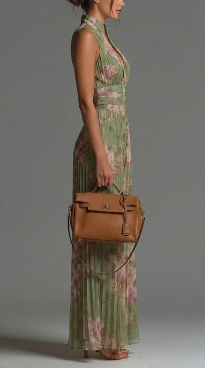 Chic Pleated Floral Chiffon Jumpsuit • S1