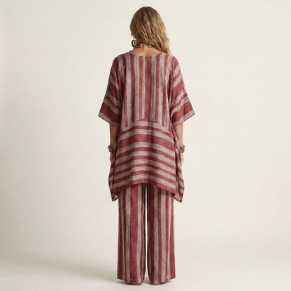Kiara | Two-Piece Striped Cotton-Linen Set