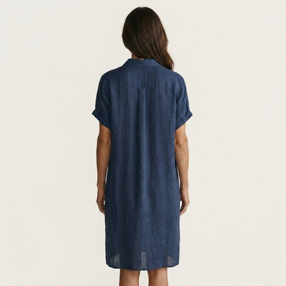 Nidalie | Cotton-Linen Midi Shirt Dress with Rolled Cuffs