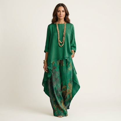 Cariola | Cotton-Silk Two-Piece Set with Asymmetric Tunic