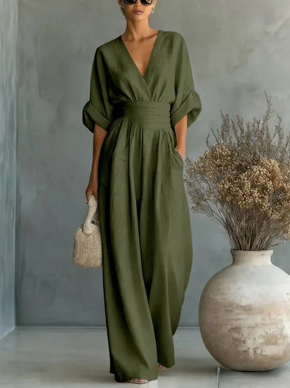 Chic V-Neck, High-Waisted Jumpsuit – Size S1